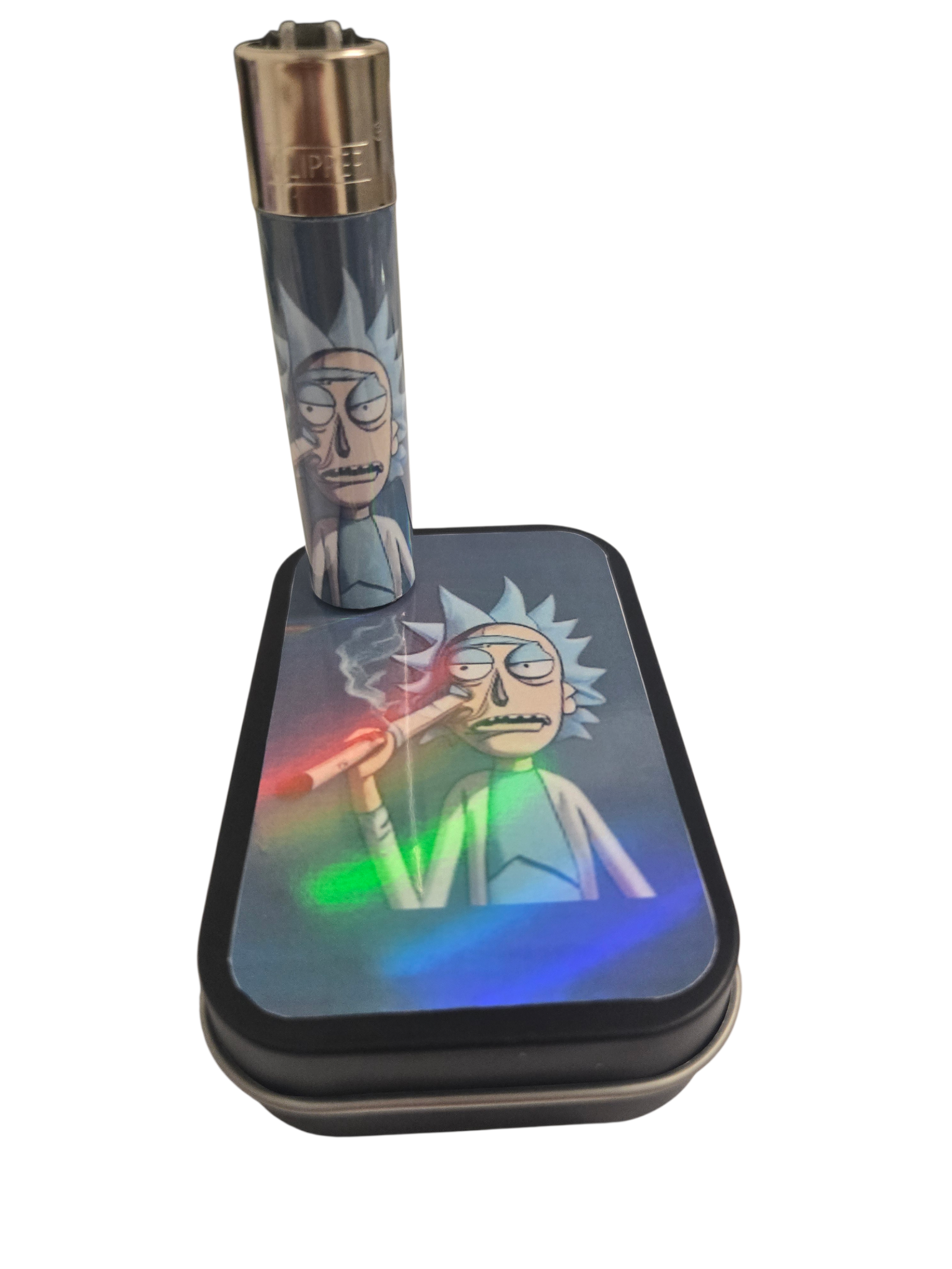 Gift set 2 piece personalised Clipper Lighter and matching tobacco tin