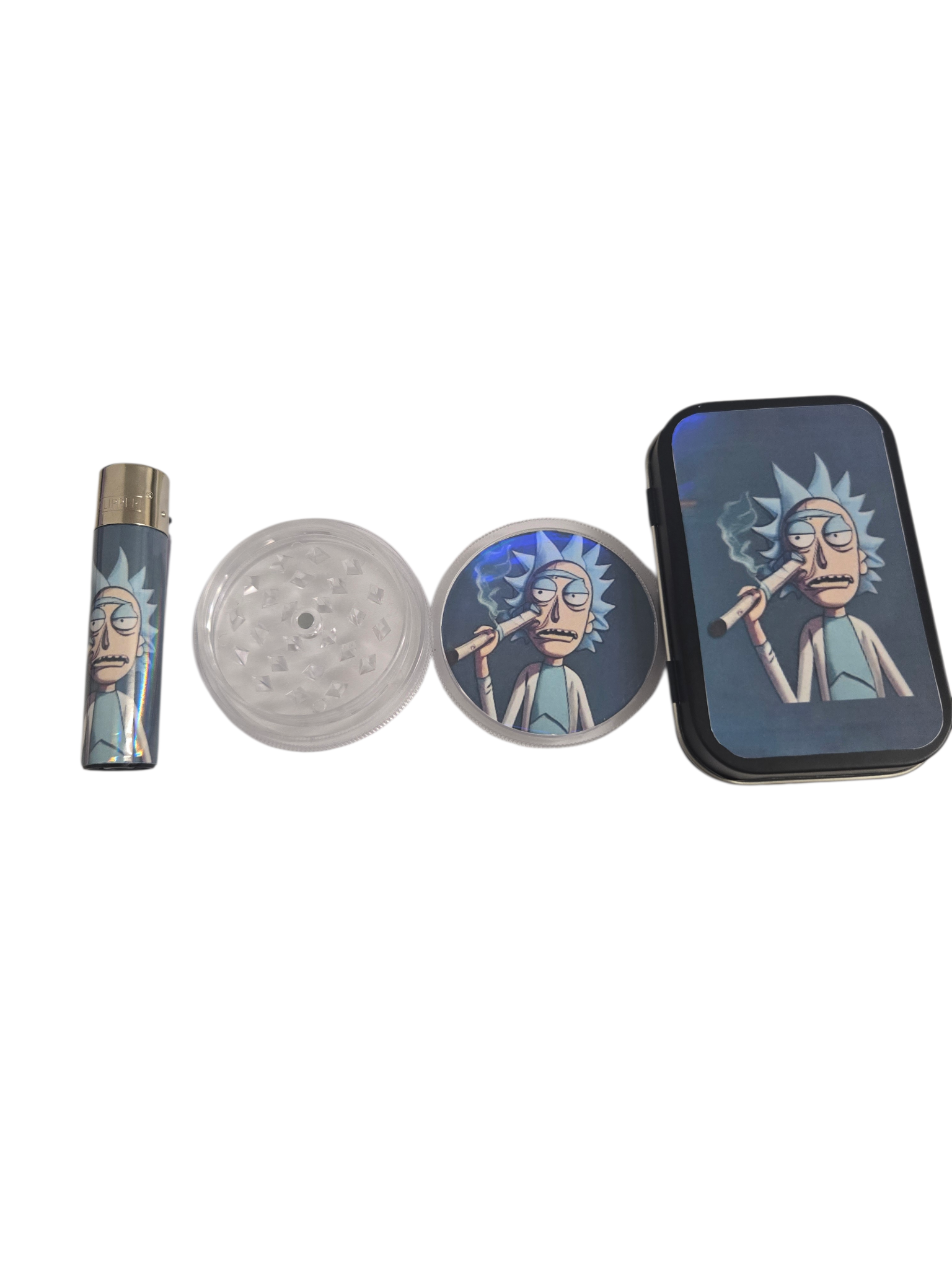Gift set 3 piece personalised Clipper lighter, tobacco tin and Grinder