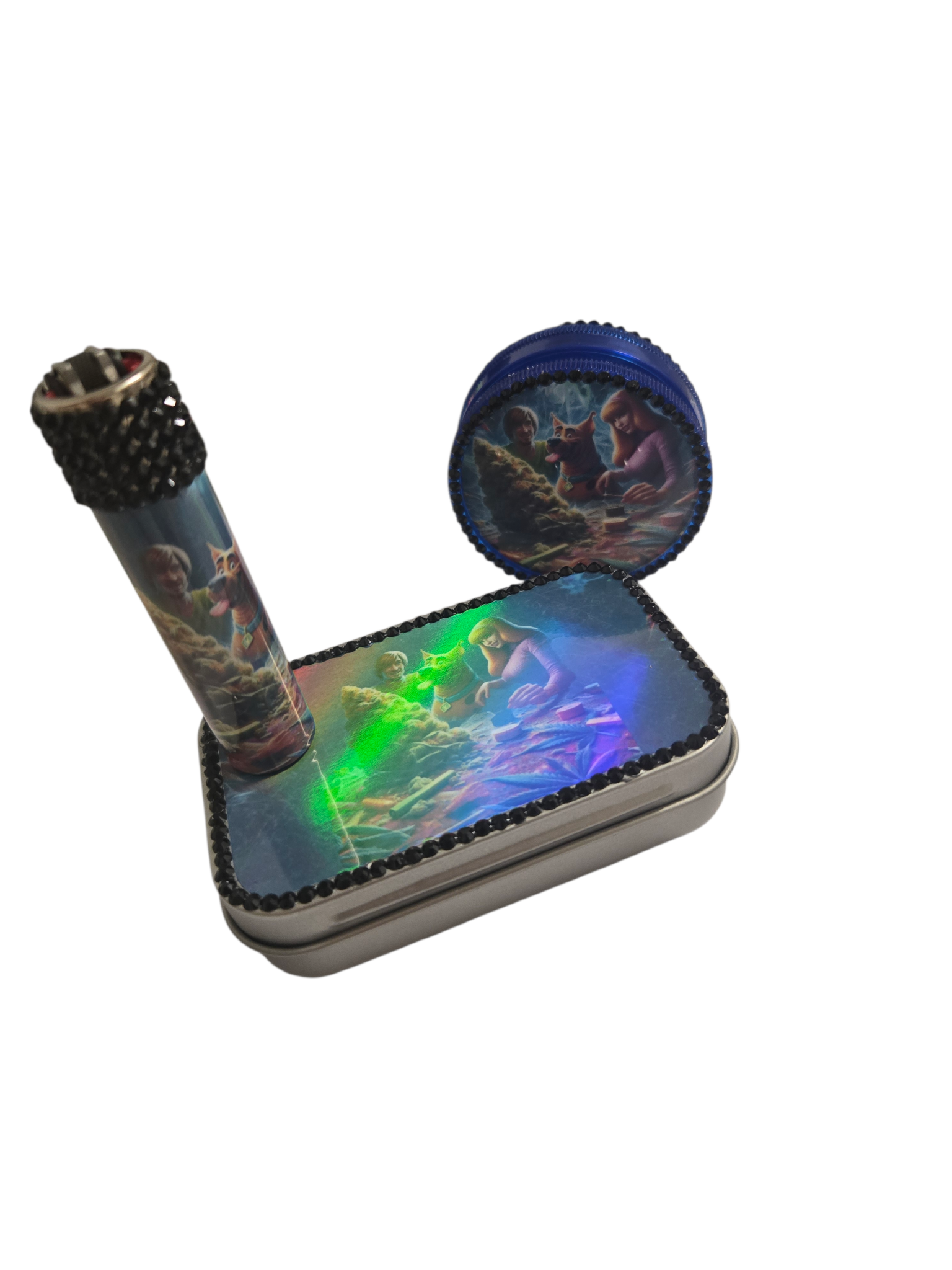 Gift set 3 piece personalised Clipper lighter, tobacco tin and Grinder (Copy)